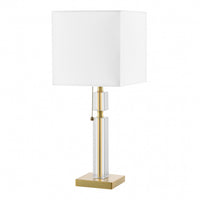 Lampe de table Fernanda de Dainolite avec abat-jour blanc, fini laiton vieilli et 1 ampoule