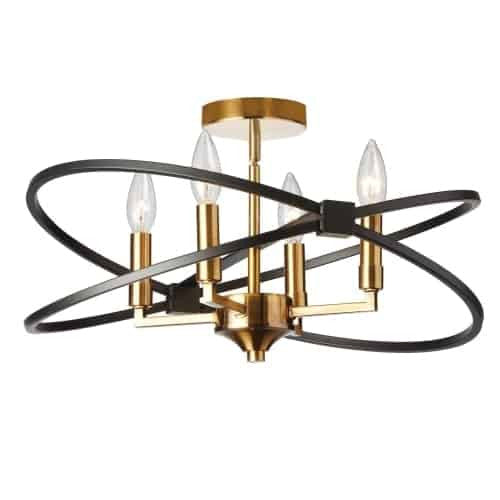 Plafonnier semi-affleuré Paloma de Dainolite avec fini bronze rétro et noir mat et 4 ampoules