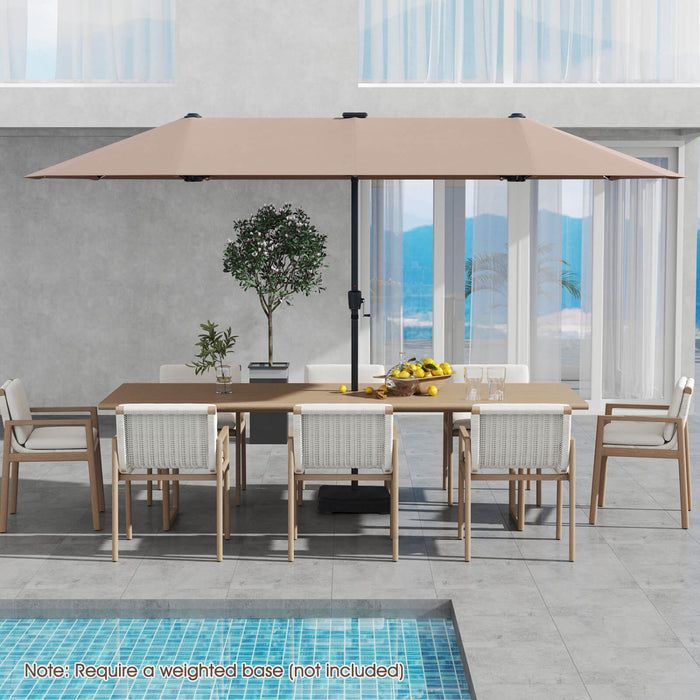 Grand parasol de jardin Costway 13 pieds avec eclairage solaire LED, manivelle, 12 baleines robustes marron