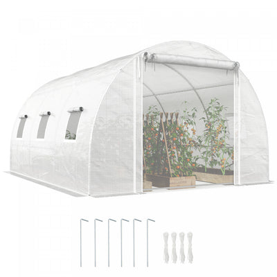 Outsunny Walk-in Tunnel Greenhouse w/ Support Rods, Plant Hot House, White