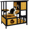 Pawhut Niche D'exterieur Pour Chat, Abri Pour Chat En Bois Avec Pont Suspendu, Condos, Portes De Secours, Plate-forme De Saut, Toit Resistant A L'eau, Pour 1 A 2 Chats – Jaune
