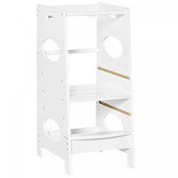 Homcom Tour D'apprentissage Enfants Tour D'aide De Cuisine Pedale Reglable 3 Niveaux Mdf 15.75