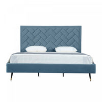  Lit king moderne Crosby en velours bleu capitonne