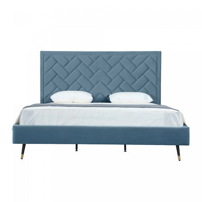 Crosby Modern Upholstered Velvet King Bed in Blue | Lit king moderne Crosby en velours bleu capitonne