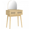 HOMCOM Coiffeuse avec miroir meuble maquillage avec 2 tiroirs, bois naturel