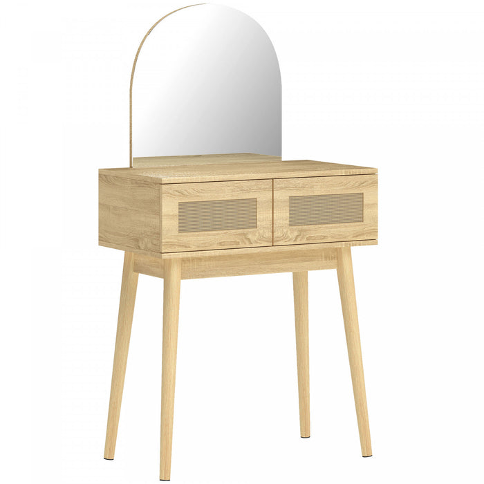 HOMCOM Coiffeuse avec miroir meuble maquillage avec 2 tiroirs, bois naturel