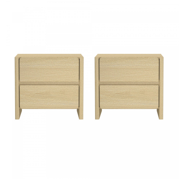 Table de nuit moderne Linda 24\" en chene naturel (2 tiroirs) - Lot de 2
