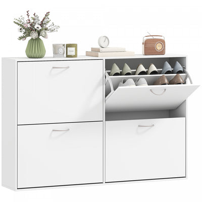 HOMCOM Flip Down Shoe Storage Cabinet, Wooden Shoe Rack, Entryway Shelf