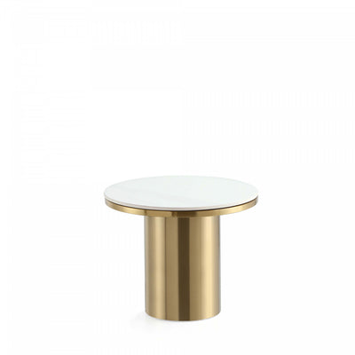 Glenn Modern Glam Sintered Stone Top End Table in Gold | Table d’appoint Glenn Modern Glam avec plateau en pierre frittee, finition or