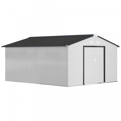 Outsunny 11' X 13' Garden Storage Shed W/ Steel Foundation Kit, White|Outsunny Abri De Jardin 11' X 13' Avec Kit De Fondation En Acier, Blanc