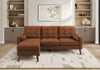 Sofa Chaise Longue Rembourre, 85\"L, Tissu Rouille, Pieds En Bois Massif De Noyer, Moderne