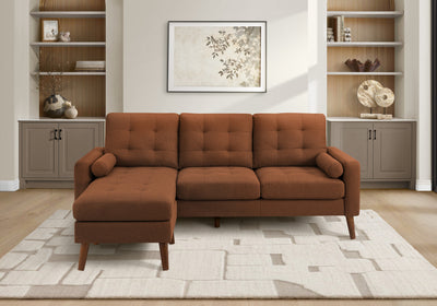 Upholstered Chaise Sofa Lounger, 85" Wide, Rust Fabric, Walnut Solid Wood Legs, Modern Sofa | Sofa Chaise Longue Rembourre, 85"L, Tissu Rouille, Pieds En Bois Massif De Noyer, Moderne
