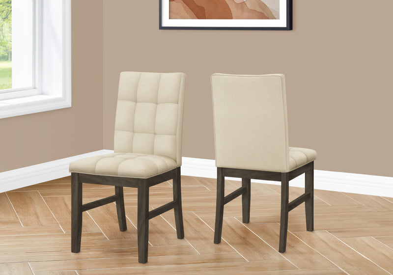 Ensemble de 2 chaises de salle à manger de style transitionnel avec tissu crème et bois massif gris pour la cuisine et la salle à manger