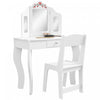 Qaba Ensemble De Coiffeuse Pour Enfants 2 Pieces, Coiffeuse Avec Miroir Pliable En Trois Amovible, Tables De Maquillage Avec Tabourets Et Tiroirs, Pour Enfants De 3 A 8 Ans, Blanc