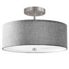 Plafonnier semi-affleuré Everly de Dainolite avec abat-jour gris, fini chromé satiné et 3 ampoules