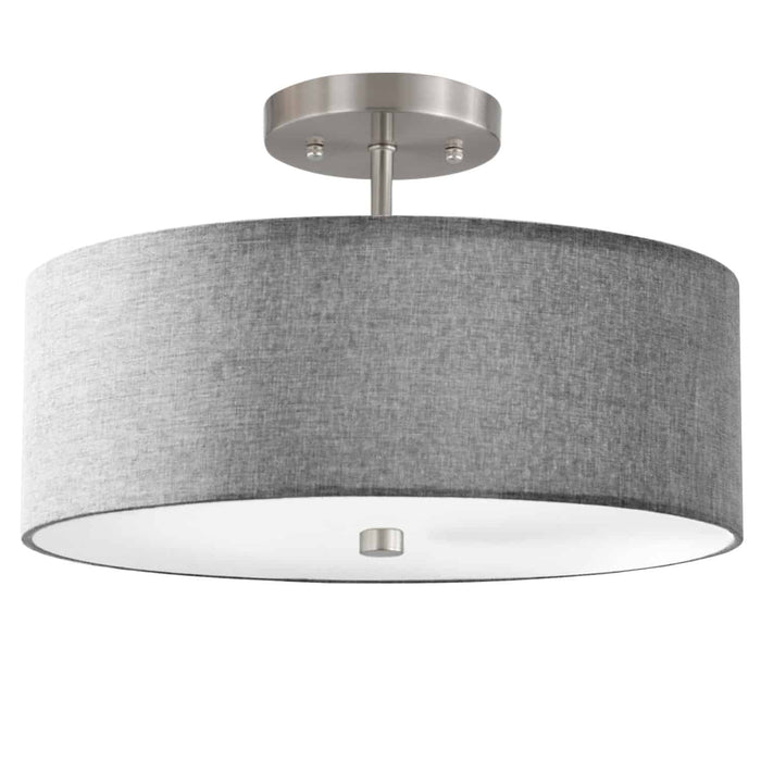 Plafonnier semi-affleuré Everly de Dainolite avec abat-jour gris, fini chromé satiné et 3 ampoules