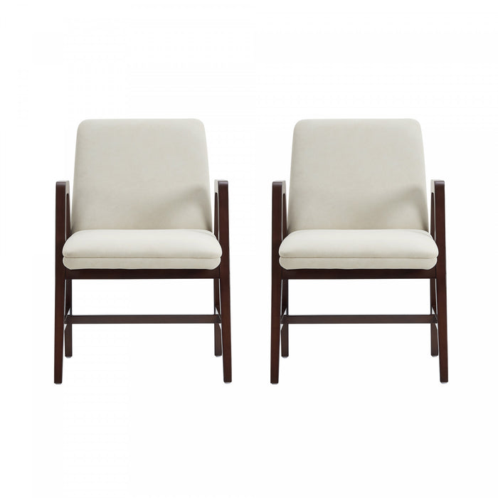 Fauteuil moderne Stella en velours avec accoudoirs en bois, creme - Lot de 2