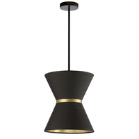 Luminaire suspendu Caterine de Dainolite de 12 po de diamètre, avec abat-jour noir, anneau doré, fini noir mat et 1 ampoule