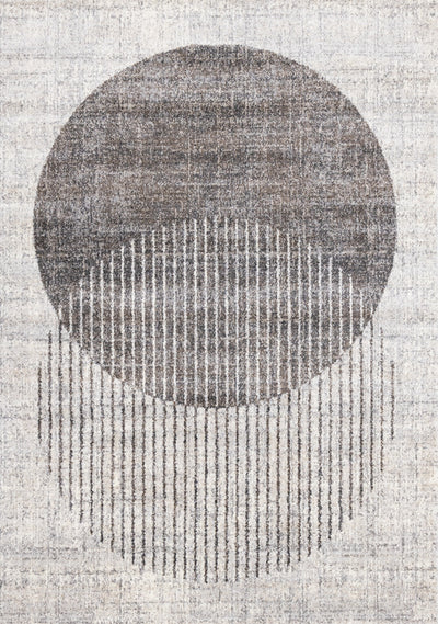 Solace Soft Low-Pile Grey White Merging Circles Area Rug - 5'3" x 7'7"|Carpette à poil court doux Solace grise et blanche à motif de cercles qui fusionnent - 5 pi 3 po x 7 pi 7 po