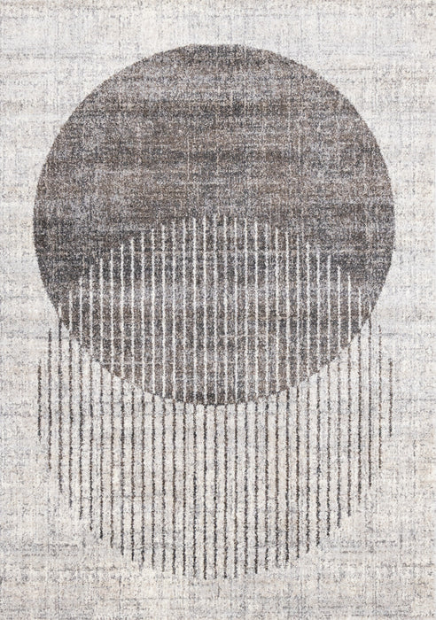 Carpette à poil court doux Solace grise et blanche à motif de cercles qui fusionnent - 5 pi 3 po x 7 pi 7 po