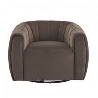 Vela Fauteuil Club Moderne en Velours Pivotant a Coque, Noir, Brun Fonce