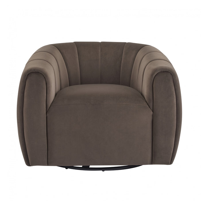 Vela Fauteuil Club Moderne en Velours Pivotant a Coque, Noir, Brun Fonce