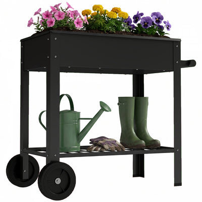 Outsunny Metal Raised Garden Bed, Elevated Planter Box with 2 Wheels