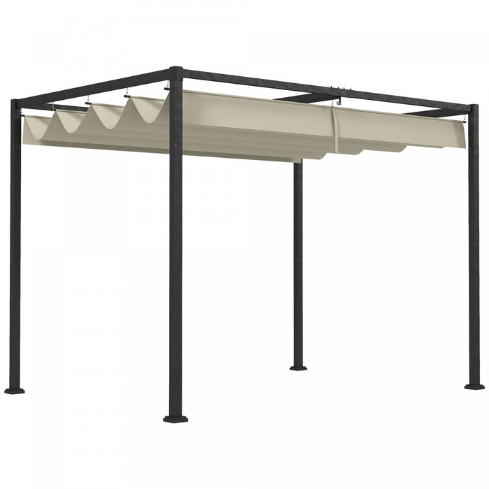 Outsunny Pergola De Patio 10' X 7' Avec Auvent Retractable, Blanc Creme