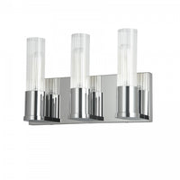 Lumière de coiffeuse Tube de Dainolite en verre cannelé transparent, avec fini chromé poli et 3 ampoules