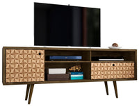 Meuble pour téléviseur Liberty de Manhattan Comfort de 70,86 po de style moderne du milieu du 20e siècle avec 4 espaces tablette et 1 tiroir - brun