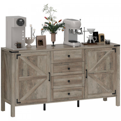 HOMCOM 59" Farmhouse Sideboard Buffet Cabinet with 2 Barn Doors, Grey