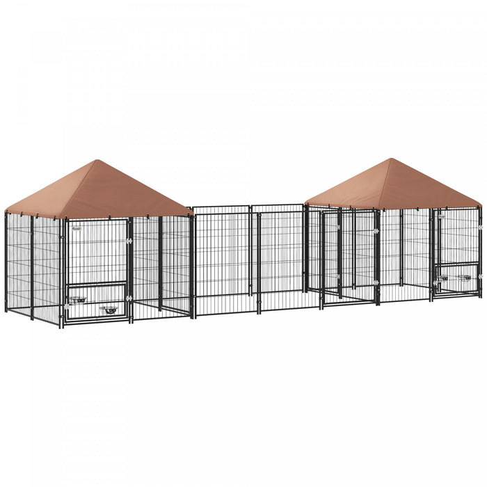 Outdoor Dog Kennel With 2 Rooms, 16.2' X 4.7' X 5.1'
