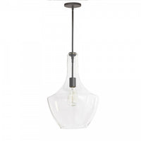 Grand luminaire suspendu Petalite de Dainolite en verre transparent, avec fini noir mat et 1 ampoule