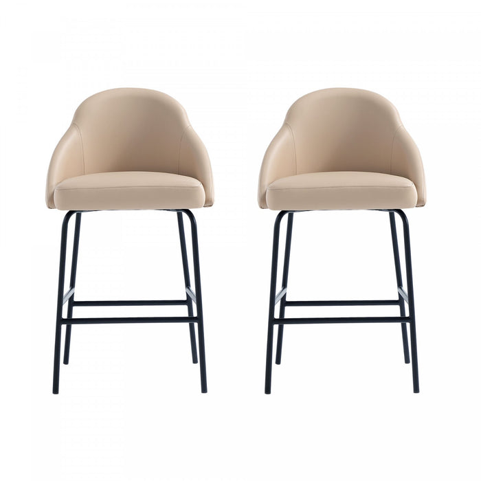 Tabouret de comptoir moderne en metal et tissu Gracie, couleur beige et noir - Lot de 2