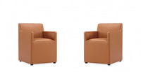 Fauteuil moderne en cuir vegetalien Anna Square couleur brun selle - Lot de 2