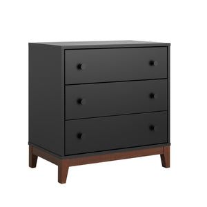 Table de nuit Nordik de Prepac à 3 tiroirs - noire et cerisier