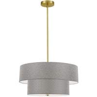Luminaire suspendu Everly de Dainolite avec abat-jour gris, 2 niveaux, fini laiton vieilli et 4 ampoules