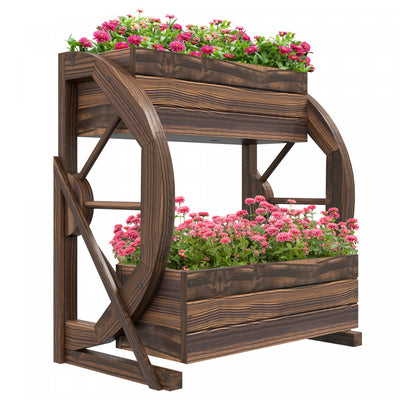 Outsunny 2-tier Raised Garden Bed, Wooden Wagon Planter Boxes With Drainage Holes, For Vegetables Fl|Outsunny Lit De Jardin Sureleve A 2 Niveaux, Boites De Jardinieres En Bois Avec Trous De Drainage, P
