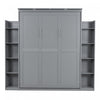 Lit Mural Escamotable Glenn En Bois Composite Avec Etageres Et Eclairage Led, Taille Queen, Gris