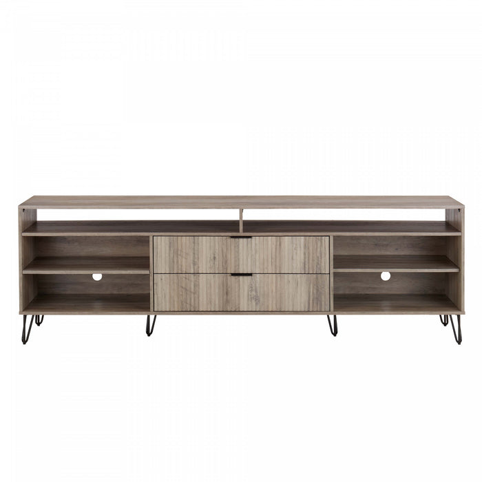 Meuble TV moderne Dumbo 85\" a cannelures, finition brun dore