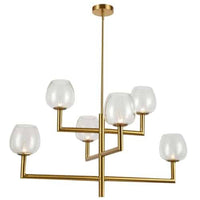 Lustre Nora de Dainolite en verre transparent, avec fini laiton vieilli et 6 ampoules