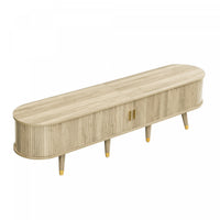 Rustic Meuble TV 69 po avec Porte Coulissante et Finition Bois Clair, Bois