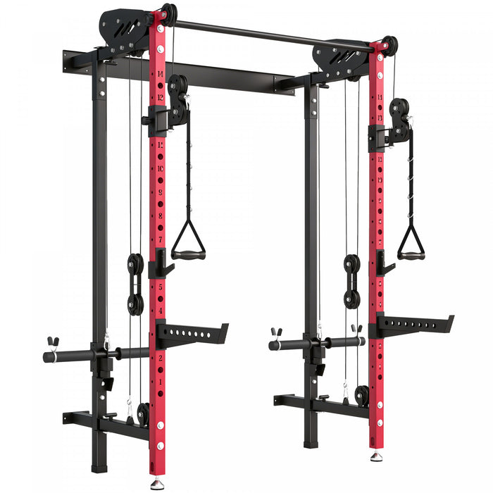 Soozier Rack de Musculation Pliable, Rack Multifonction avec Barre de Traction, Rouge