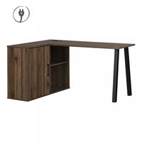 Bureau d’ordinateur en forme de L Zolten avec multiprise - noyer naturel
