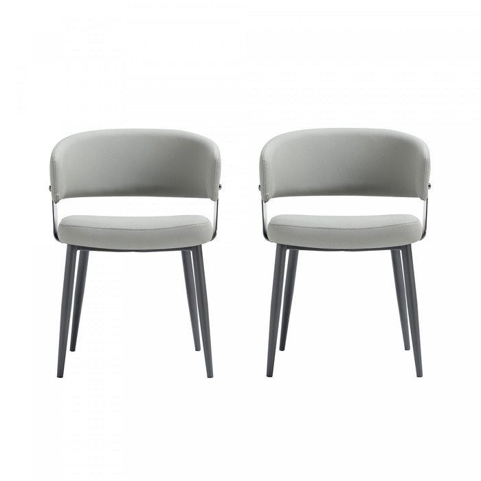 Chaise de salle a manger moderne Luce en cuir vegetalien texture et metal, gris pierre - Lot de 2