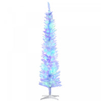 Homcom Sapin De Noel Artificiel 7 Pi Avec Lumieres Del Colorees, Blanc