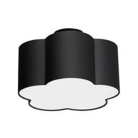 Petit plafonnier affleuré Phlox de Dainolite avec abat-jour noir et blanc, fini noir mat et 3 ampoules