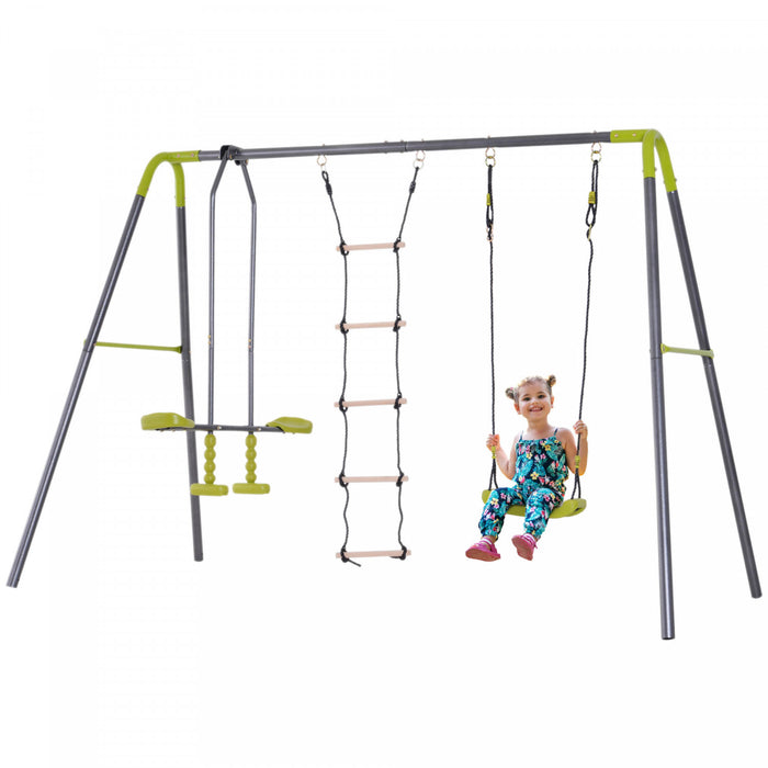 Homcom Ensemble De Balancoire 3 En 1 Pour Enfants, Balancoire Double Face A Face Et Planeur, Echelle D'escalade En Forme De A Ensemble De Balancoire En Metal Robuste Pour Aire De Jeux De Jardin