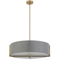 Luminaire suspendu Preston de Dainolite de 26 po de diamètre avec abat-jour gris, fini laiton vieilli et 4 ampoules