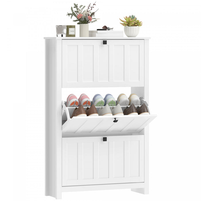 HOMCOM Meuble a Chaussures Mince avec 3 Tiroirs Basculants, Rangement Chaussures, Blanc